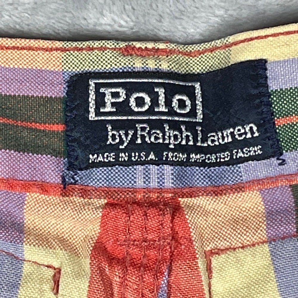 Vintage Polo Ralph Lauren Plaid Shorts Mens Metal Button Fly Cinch Back USA 34 - Picture 6 of 11